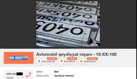 Azərbaycanda 90 000 manata avtomobil nömrəsi satılır