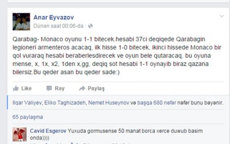 Azərbaycanlı azarkeşdən “Qarabağ”ın oyunu ilə bağlı şok proqnoz