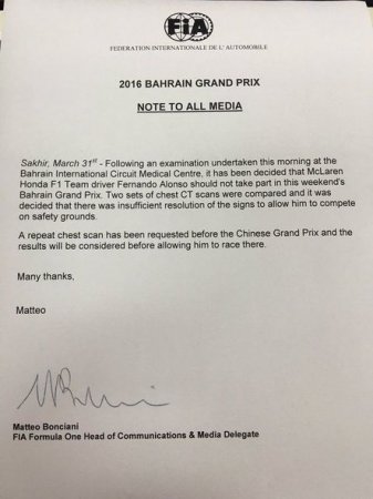 Fernando Alonso yarışa buraxılmadı