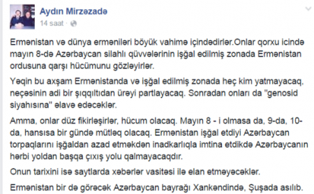 "Mayın 8 -i olmasa da, 9-da, 10-da hücum olacaq"