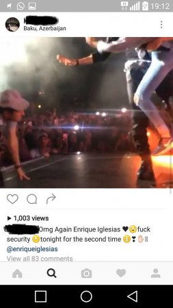 "Enrique İglesias"ın qucağına tullanan qızın instagram'da paylaşdığı görüntülər.