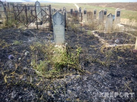 Şabranda qəbirstanlıqda güclü yanğın