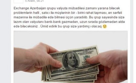 “Facebook”da dolların “qara bazar”ı yaradıldı