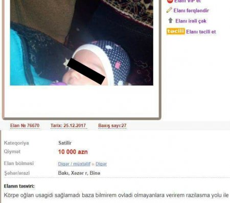 Polis körpəsini internetdə satışa çıxaran Tovuz sakinin axtarır